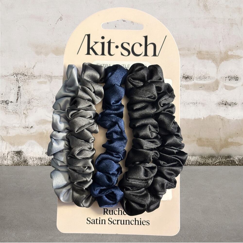 Kitsch Ultra Petite Satin Scrunchies, Midnight, 5 CT NEW